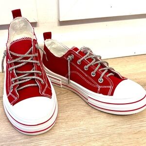 Red Canvas Sneakers with White Soles